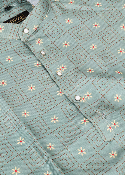 Blue Printed Cotton Kurta Set